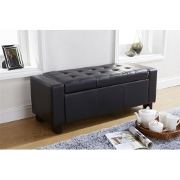 Verona Ottoman Bench Foot Stool Faux Leather Seat Box Black