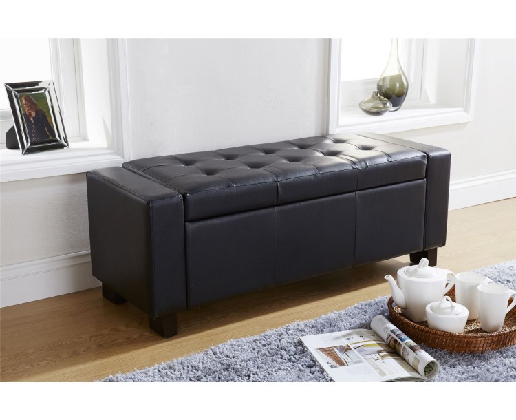 Verona Ottoman Bench Foot Stool Faux Leather Seat Box Black