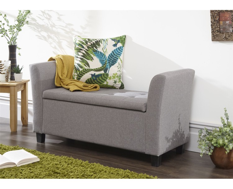 Verona Fabric Window Seat with Ottoman Storage Lift Up Grey