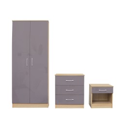 Dakota Bedroom Set Grey Wardrobe Bedside Chest