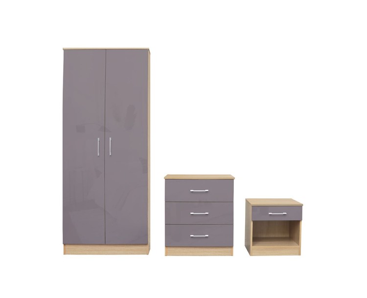 Dakota Bedroom Set Grey Wardrobe Bedside Chest