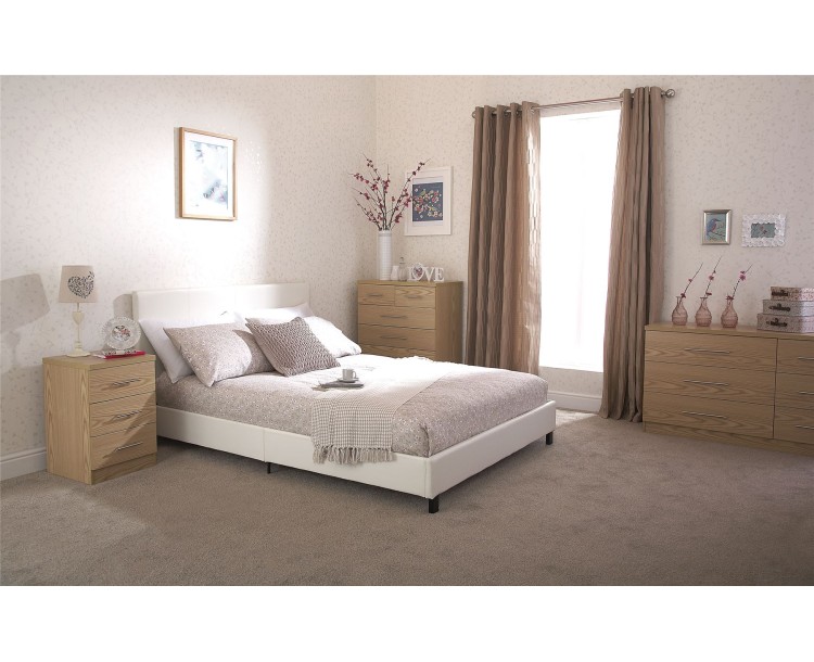 White Faux Leather 4FT6 Double 135cm Bed in A Box