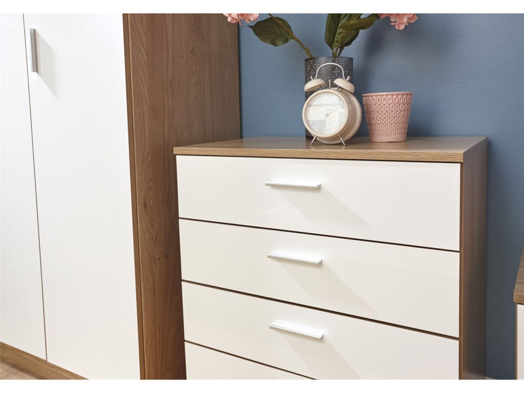 Contemporary Melbourne White Oak Gloss Bedroom 4 Drawer Chest
