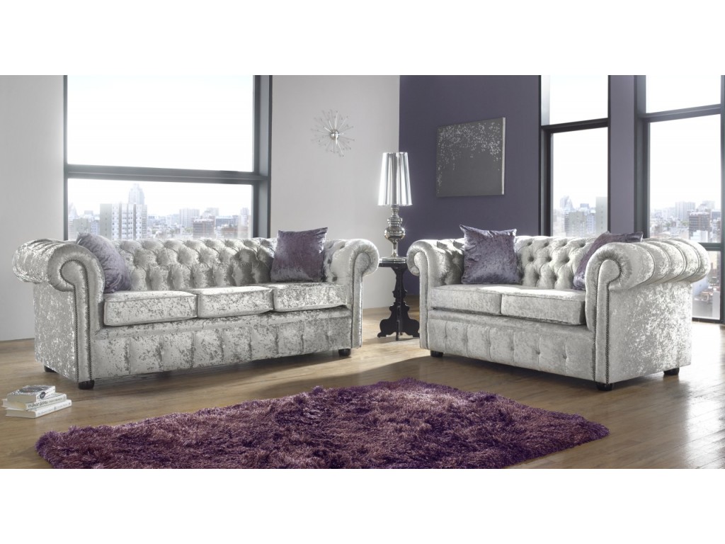 Chesterfield 3+2 Seat Deep Fill Fabric Living Room Sofa Set