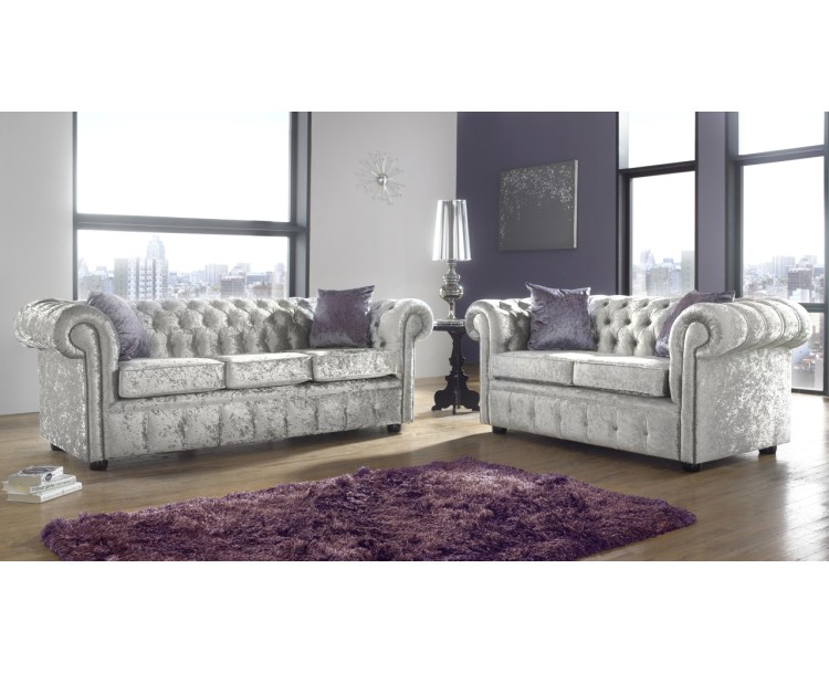 Chesterfield 3+2 Seat Deep Fill Fabric Living Room Sofa Set