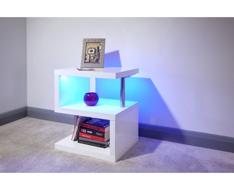 Contemporary White High Gloss Polar LED Lamp Table