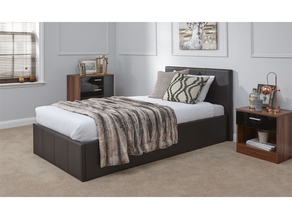 Brown Faux Leather 90cm 3ft Single End Lift Ottoman Storage Bed