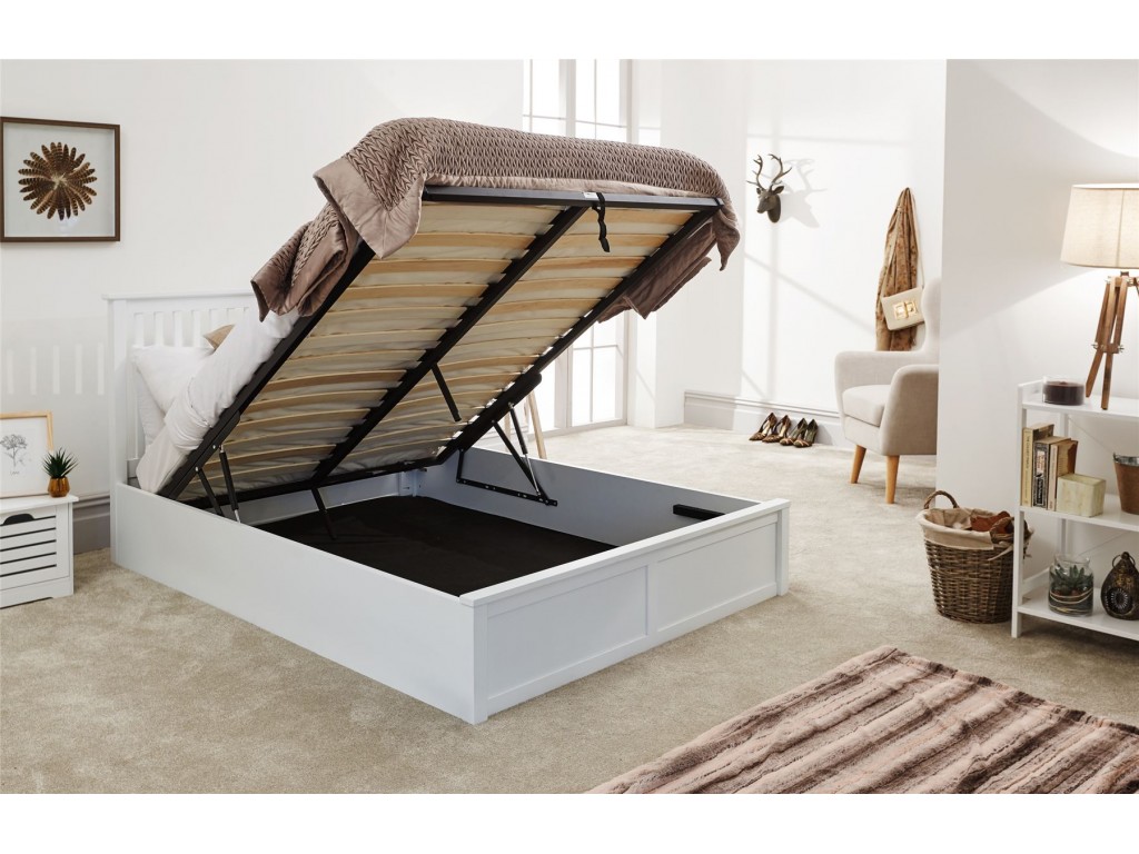 Modern White Como Single 3ft 90cm Wooden Lift Storage Ottoman Bed