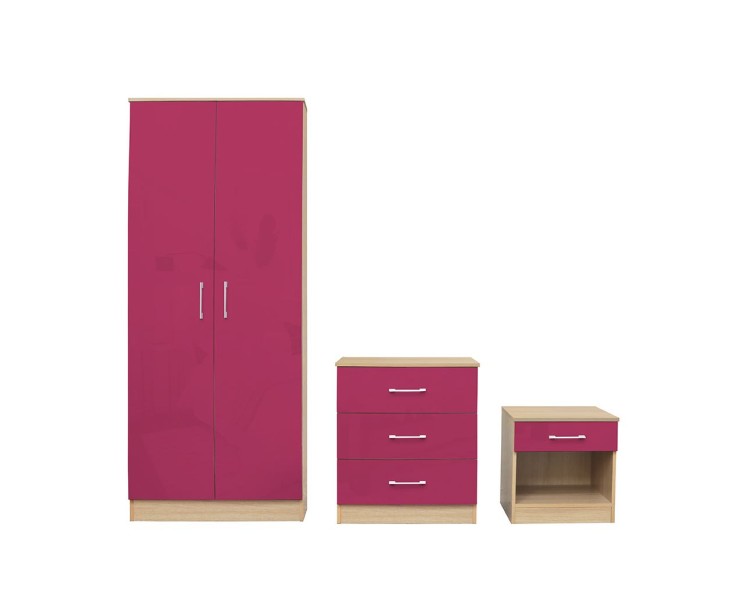 Dakota Pink Bedroom Set Laminated High Gloss Fronts