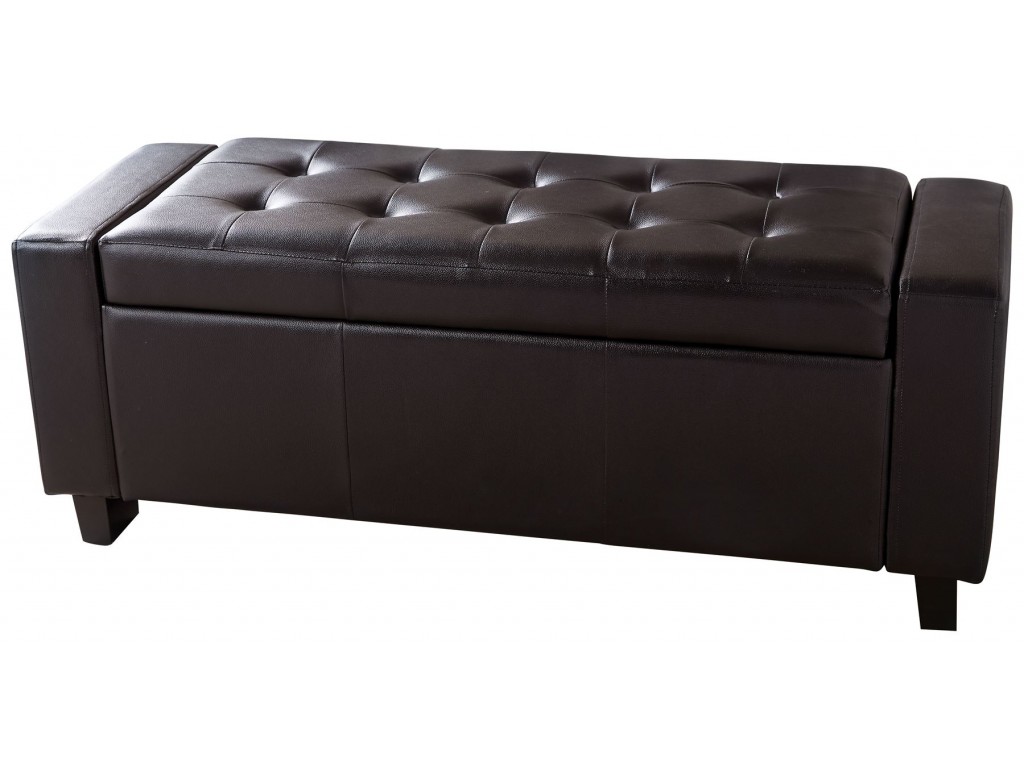 Verona Brown Faux Leather Buttoned Lift Up Seat Ottoman Bench