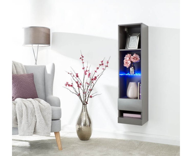 Galicia Tall Shelf Unit in Grey with Led