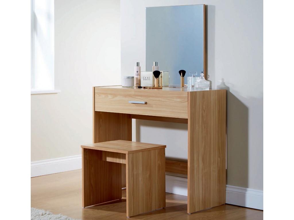 Julia Oak Bedroom Mirror Dressing Table, Contemporary Bedroom Vanity Set