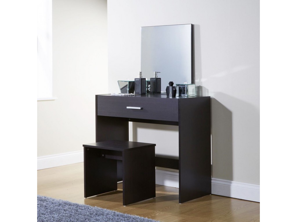 Julia Bedroom Vanity Mirror Dressing Table Stool Set Espresso
