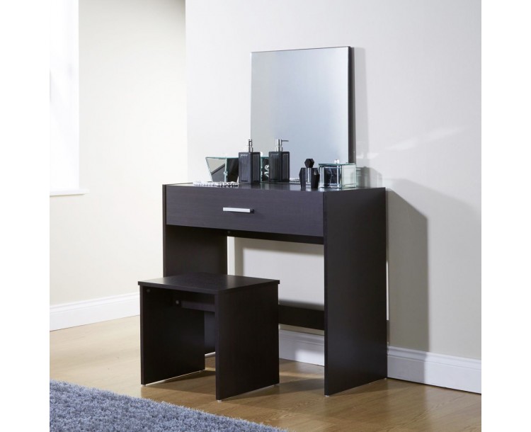 Julia Bedroom Vanity Mirror Dressing Table Stool Set Espresso