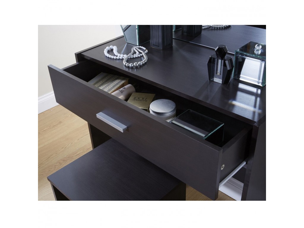 Julia Bedroom Vanity Mirror Dressing Table Stool Set Espresso