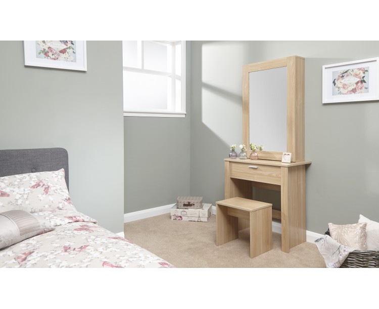 Modern Hobson Oak Dressing Table Sliding Mirror With Stool Set