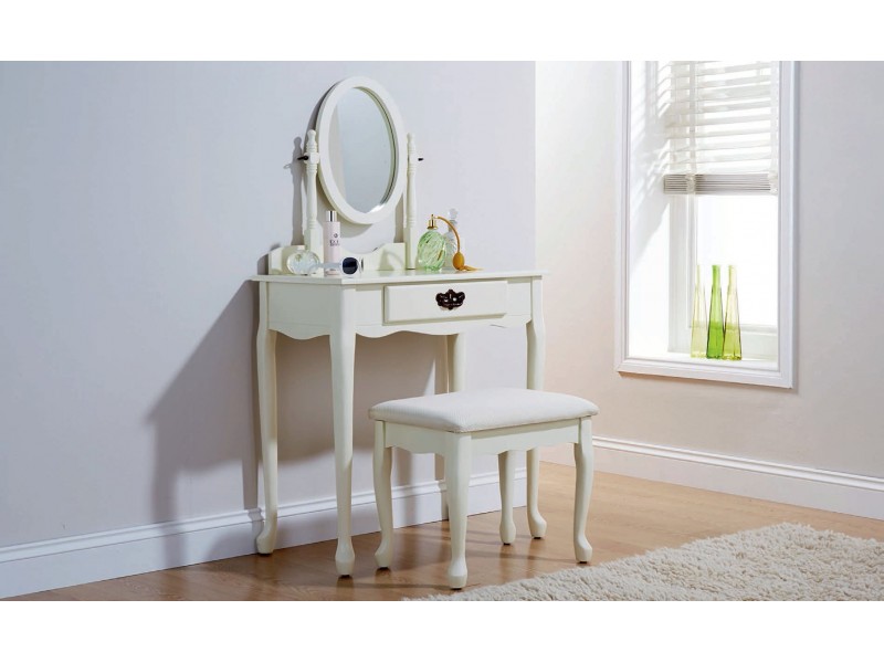 Queen Anne Dressing Table Set Ivory With Padded Stool Queen Anne Dressing Table Set Ivory With Padded Stool
