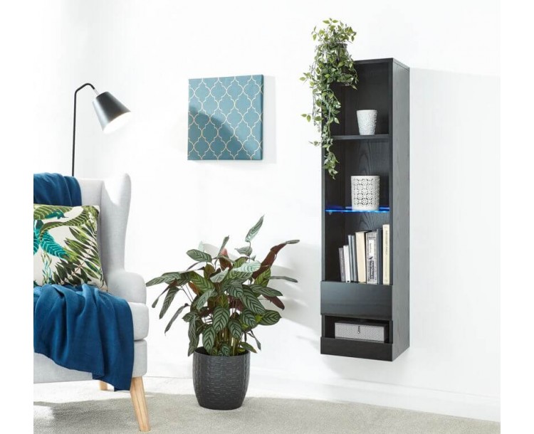 Galicia Tall Shelf Unit in Black with Led Lights