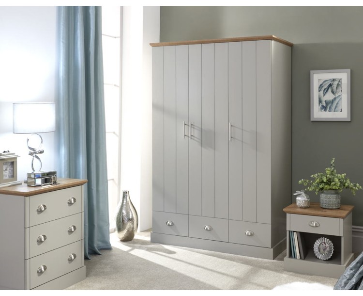 Kendal 3 Door 3 Drawer Wardrobe Grey