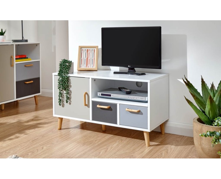 Delta Small TV Unit White/Grey Multi