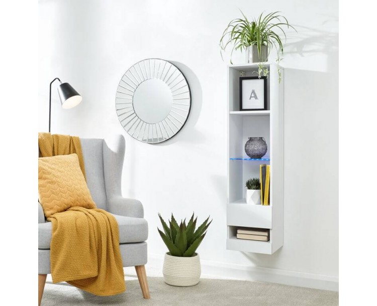 Galicia Tall Shelf Unit in White with Led Lights