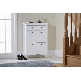 Reins Two Tier Shoe Cabinet White with PUll Out Drawer