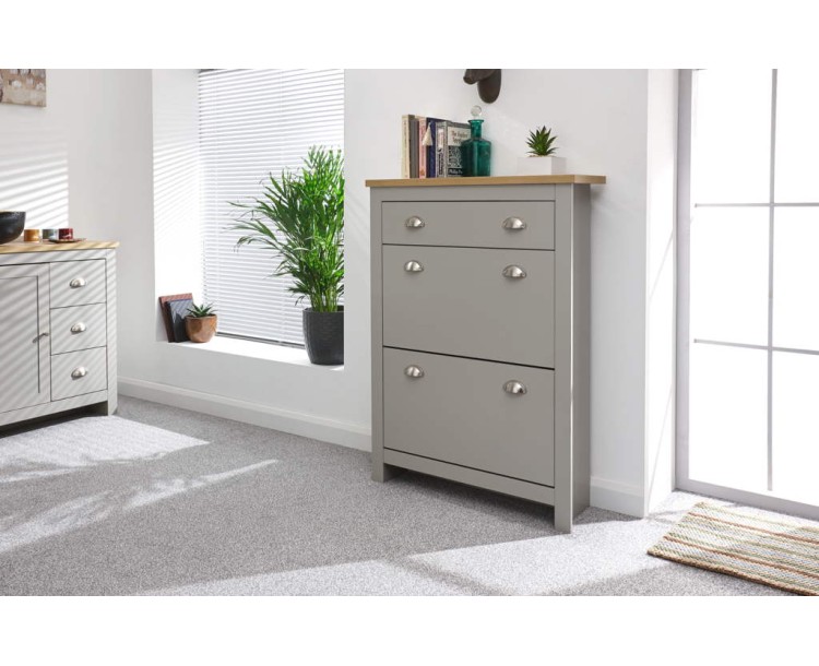 Lancaster 2 Door 1 Drawer Shoe Cabinet Grey