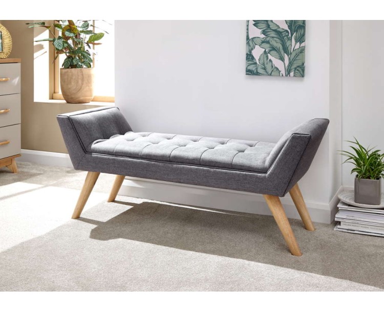 Milan Upholstered Bench Dark Grey Hopsack