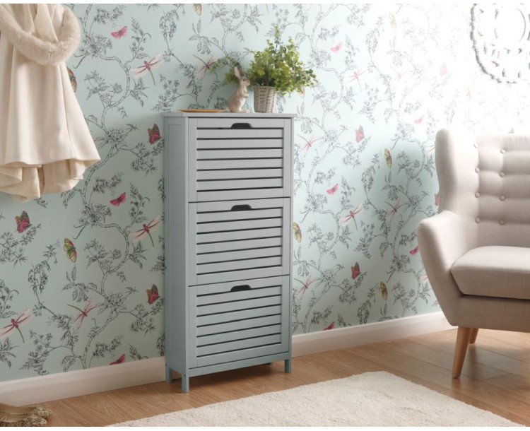 Modern Grey Bergen Scandinavian 3 Tier Shoe Cabinet