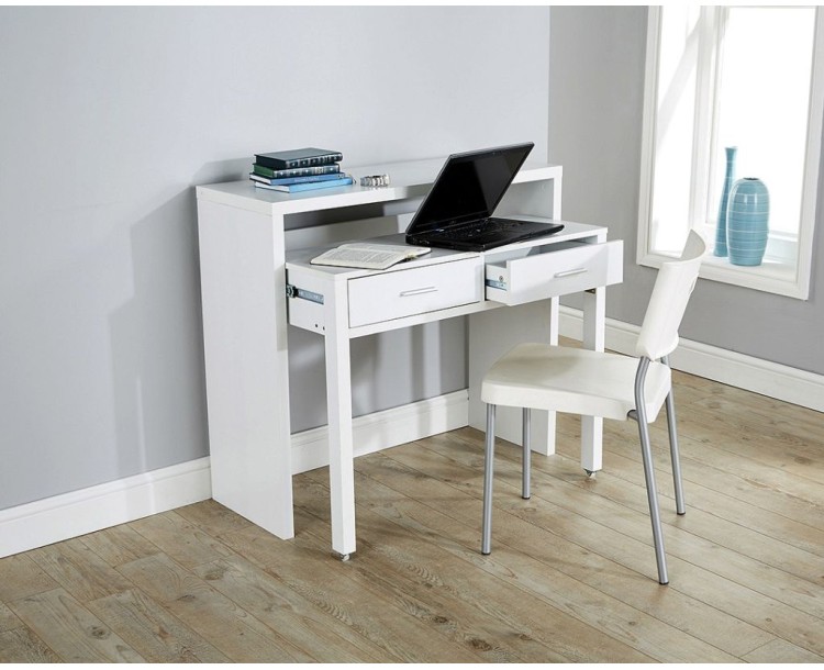 Regis Retractable Console Desk in White