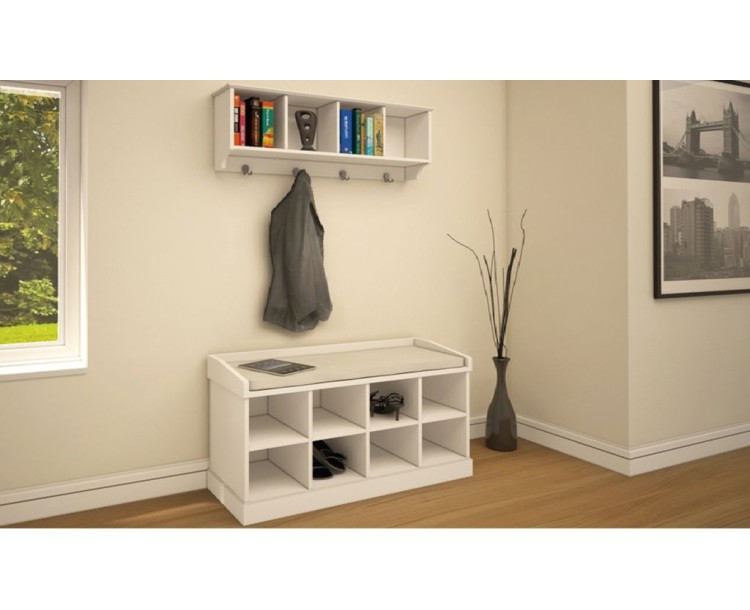 Modern White Kempton Two Tier Hallway Shoe Bench