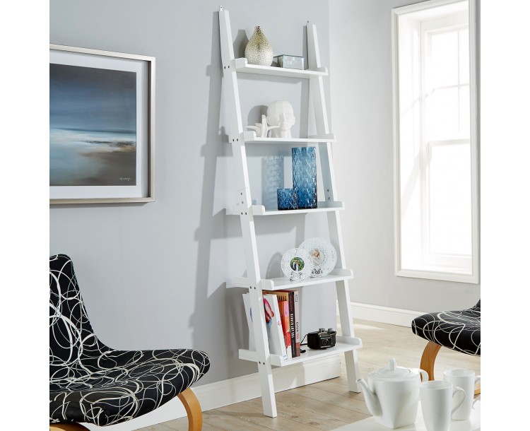 Cyprus White 5 Tier Ladder Shelving Display Unit Storage