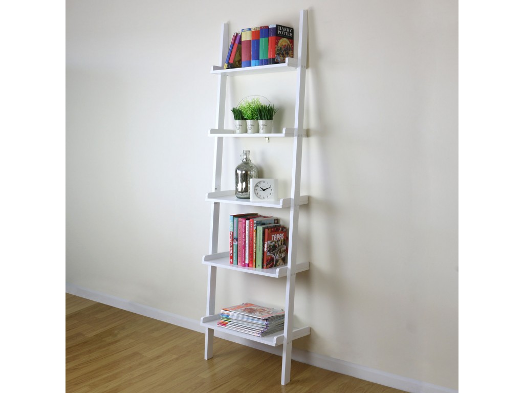 Cyprus White 5 Tier Ladder Shelving Display Unit Storage