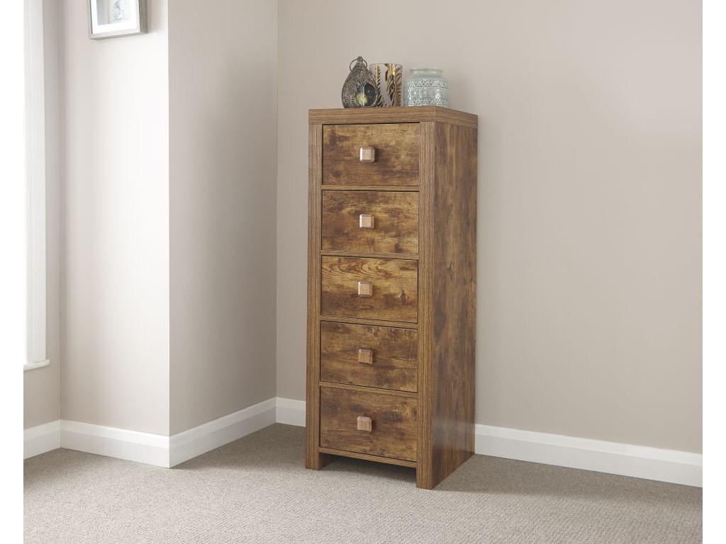 Traditional Jakarta Mango Living Room Slim Chest of 5 Drawers