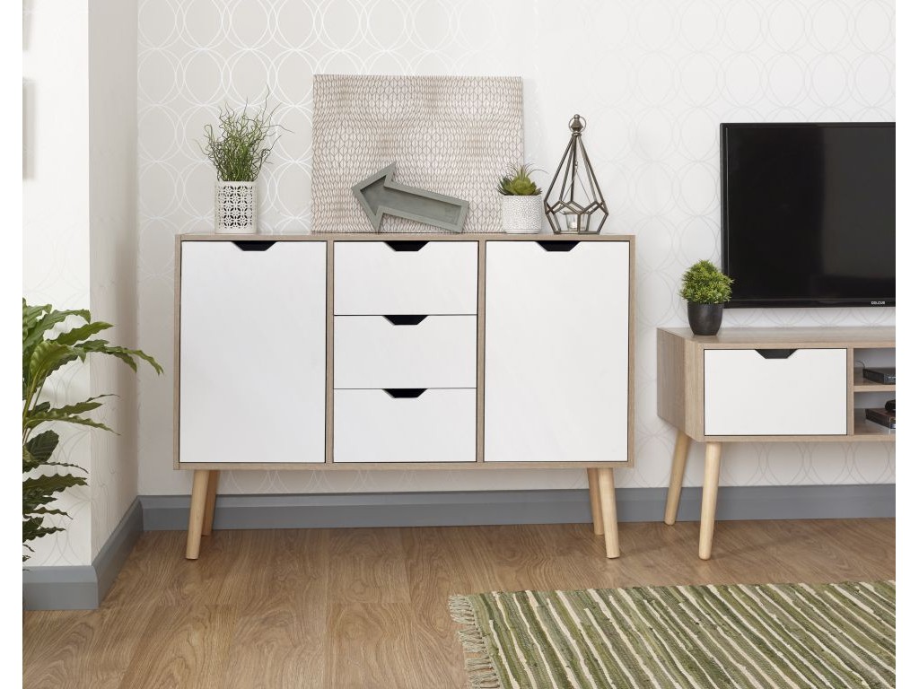 White Oak 3 Drawers Stockholm Living Room Sideboard Storage Unit