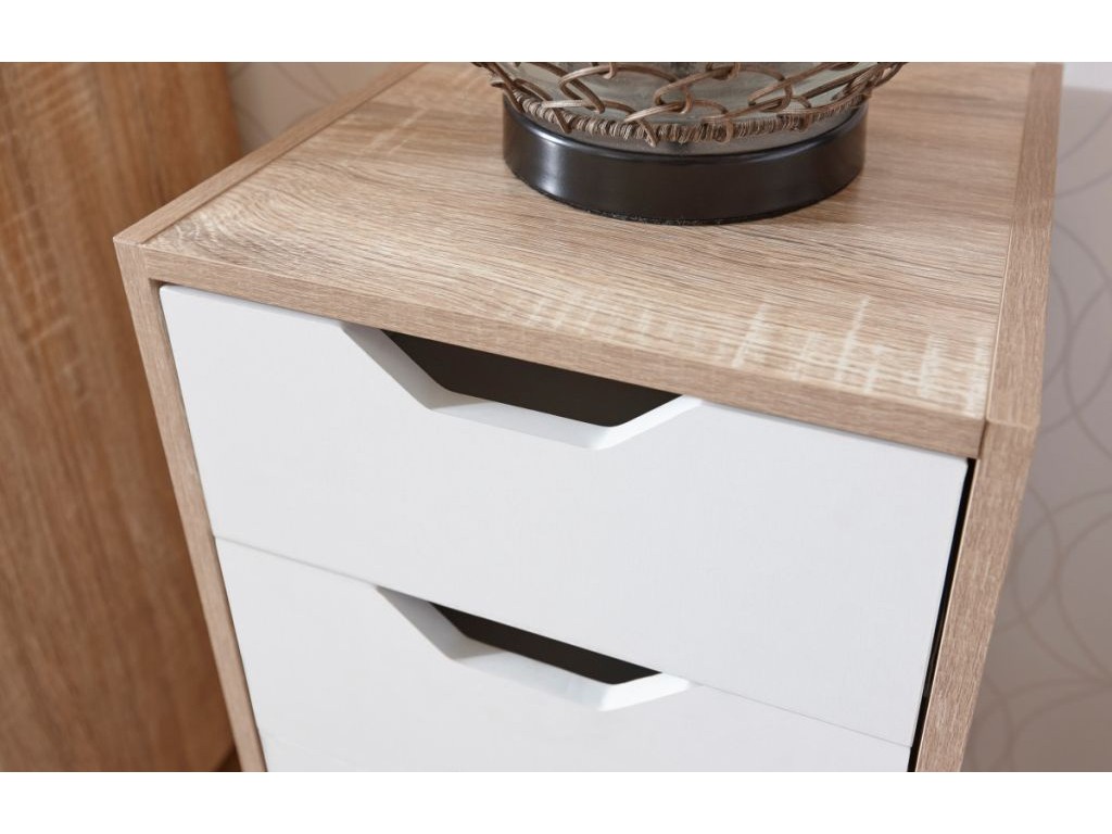 Contemporary White And Oak Stockholm 3 Drawer Slim Chest 4 Legs