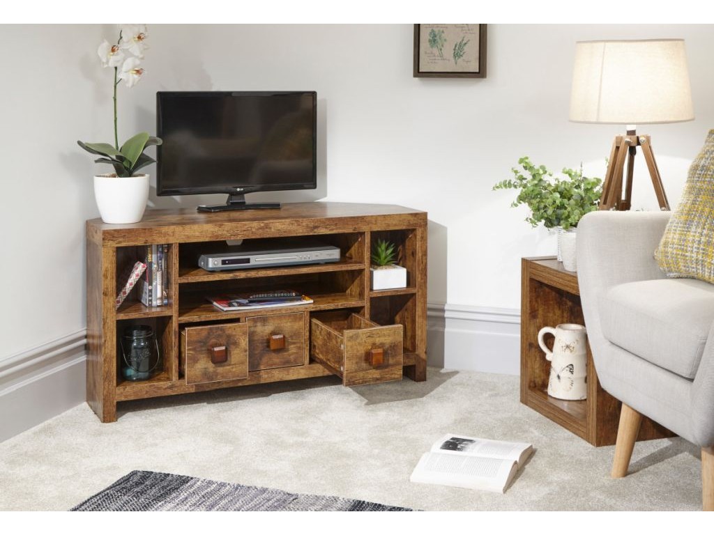 Jakarta Mango 3 Drawers 3 Shelves Living  Room  Corner  TV  Unit