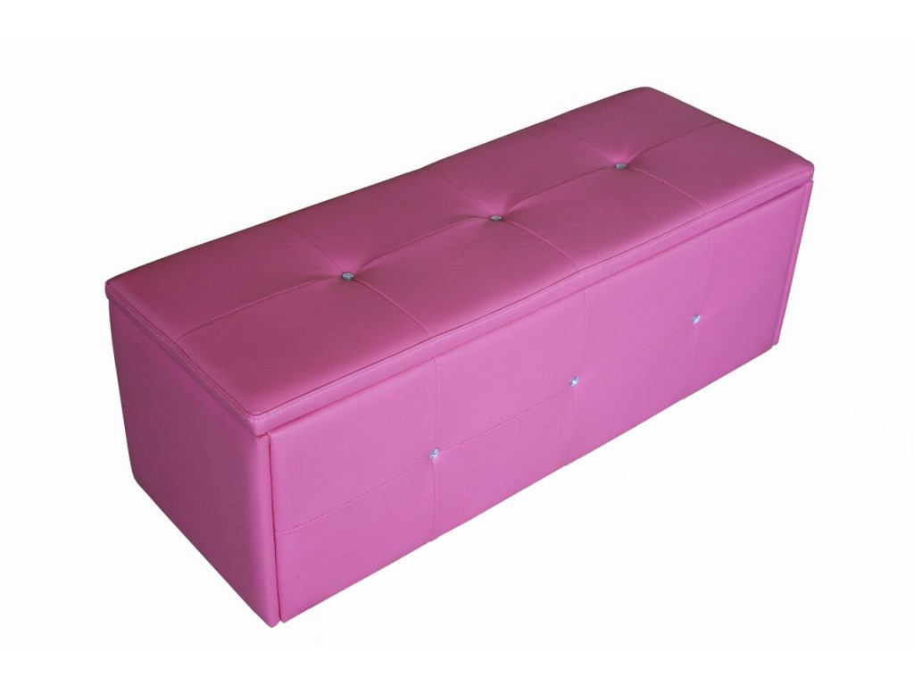 Pink Storage Faux Leather Box with Diamante Buttons