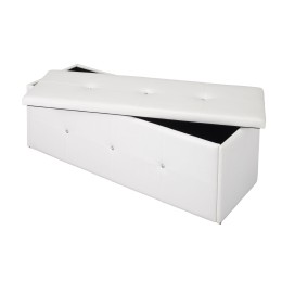 Diamante Faux Leather Storage Ottoman Box in White