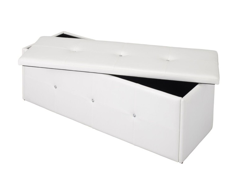 Ottoman White Faux Leather Storage Box w/ Diamante lid