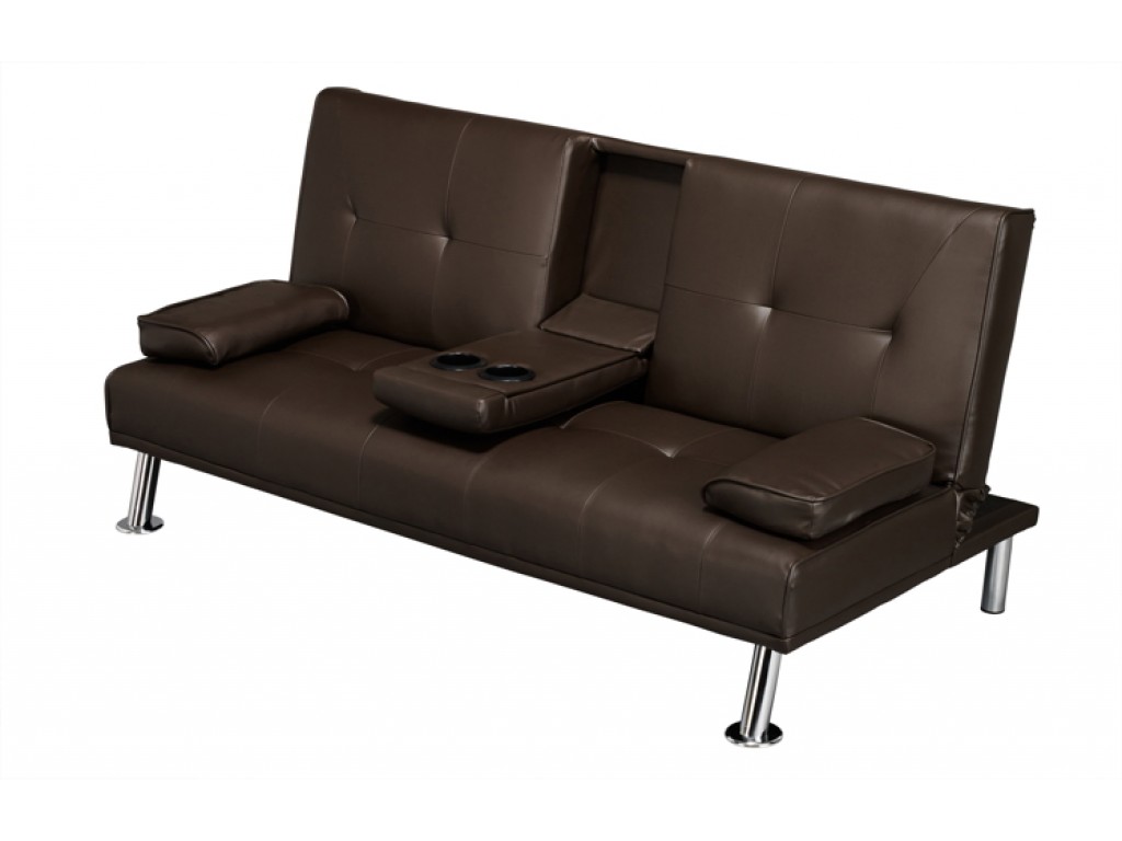 Luciana Faux Leather Cinema Style Sofa Bed w/ Drinks Holder