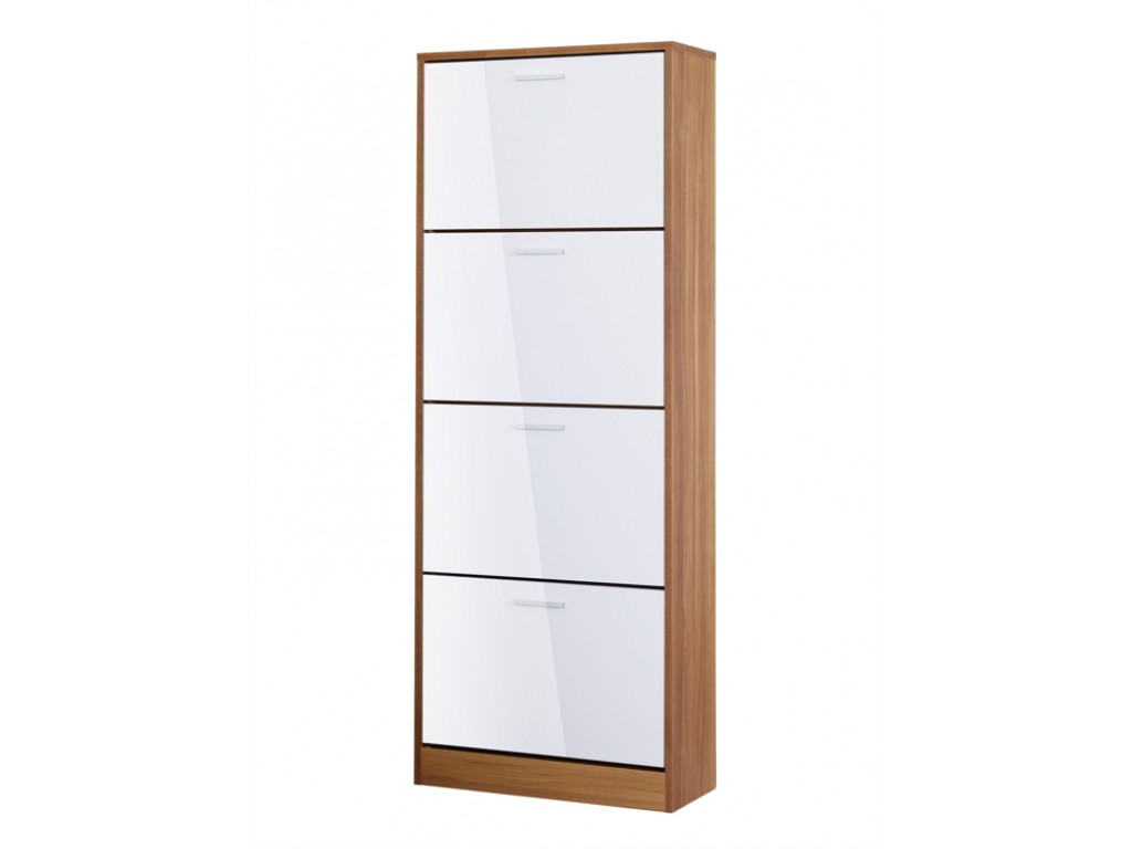 Strand High Gloss White And Oak Four Drawer Shoe Cabinet