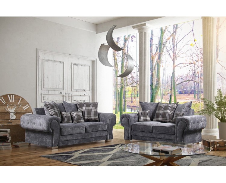 Venezia Grey Fabric 3+2 Seater Living Room Scatterback Sofas