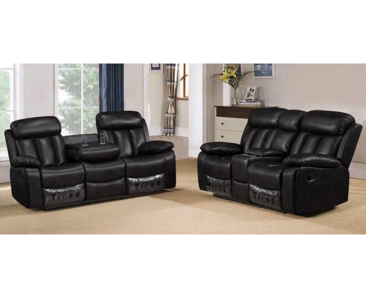 Milano 3 2 Seater Black Leather Recliner Sofa Set