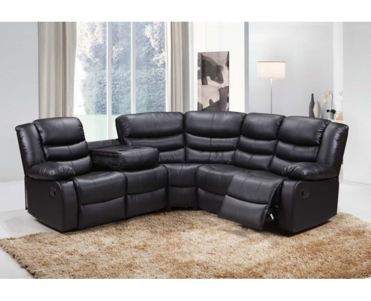 Roma Bonded Leather Corner Sofa Suite With Reclining Chairs