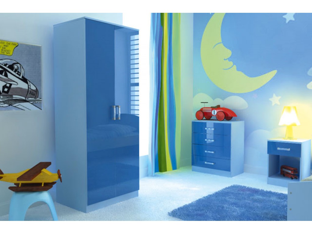 High Gloss Madrid Two Tone Blue Bedroom Collection