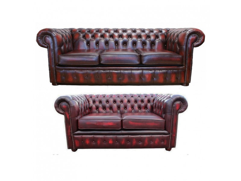 Chesterfield Genuine Leather Three & Two Seater Sofa Suite