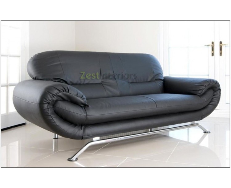 Florence Black 2 Seater Faux Leather Modern Sofa