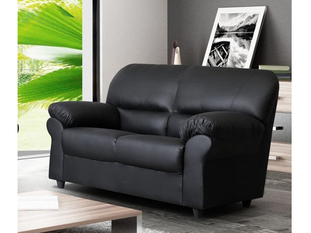 Polo Black 2 Seater High Quality Faux Leather Sofa