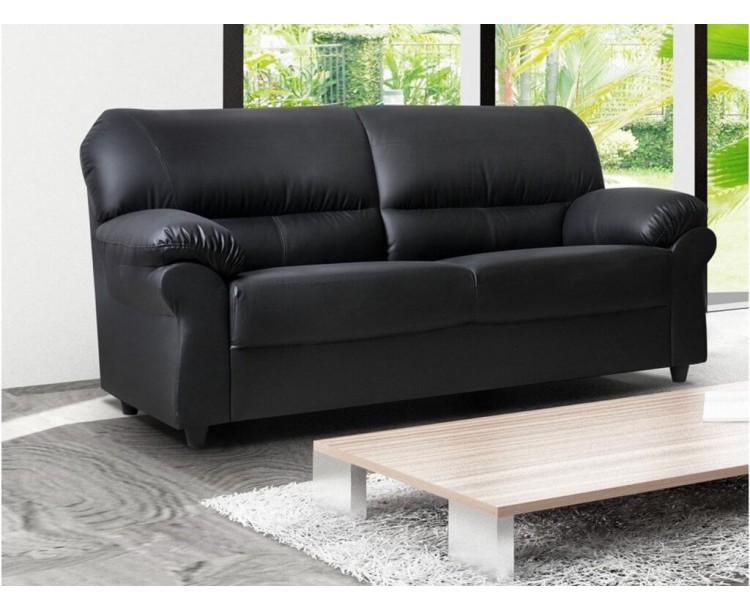 Polo Black 3 Seater High Quality Faux Leather Sofa